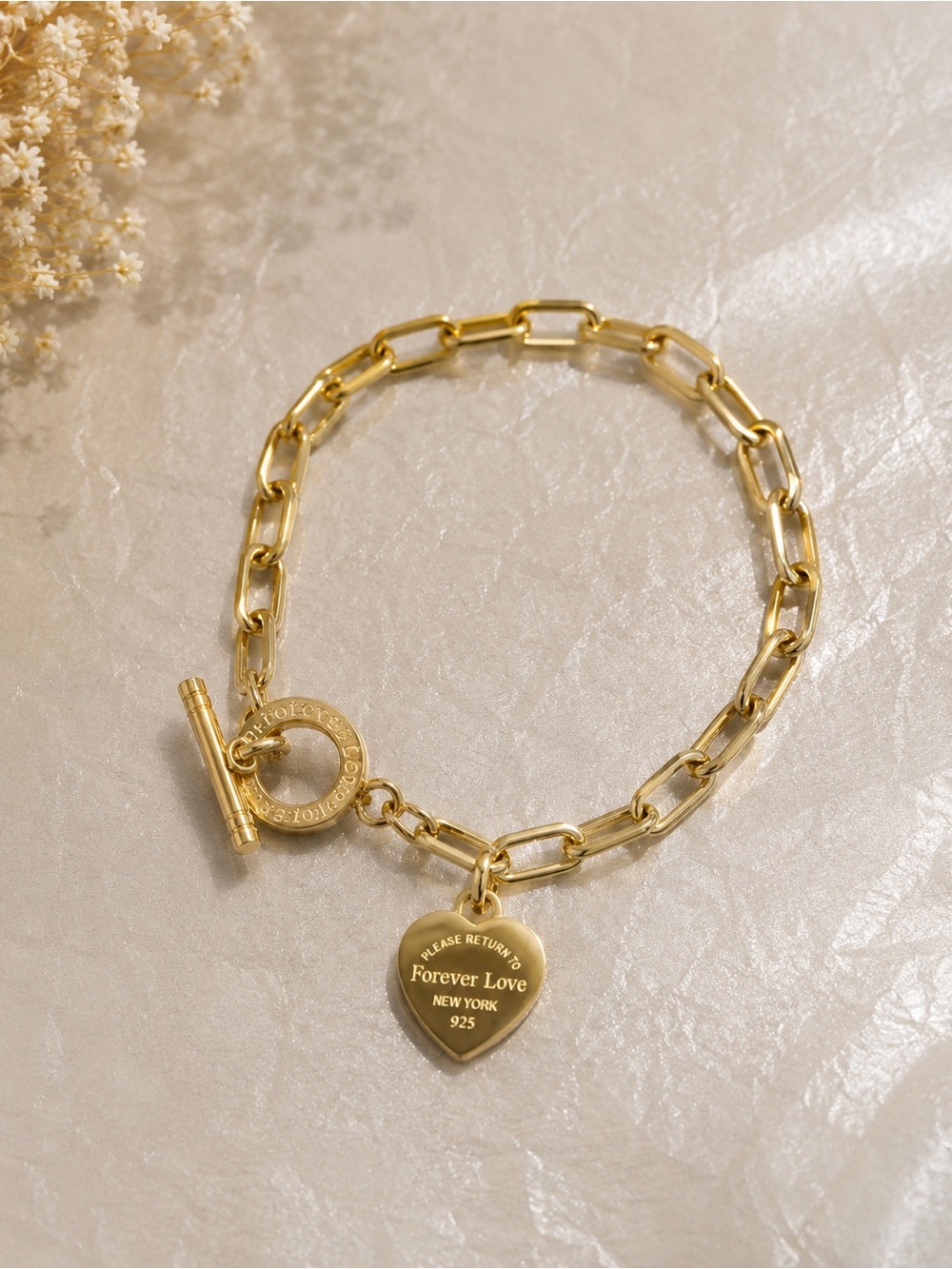 Gold Heart Charm Toggle Link Bracelet – Forever Love